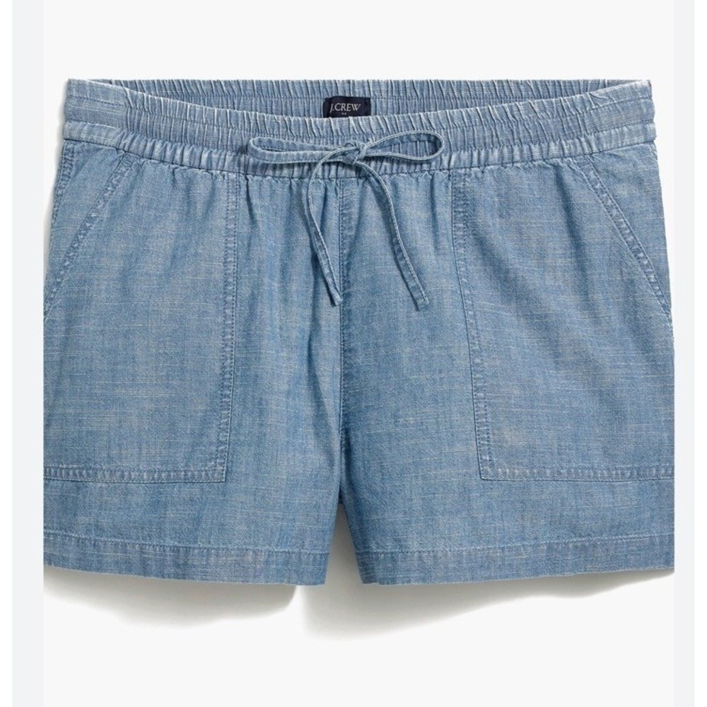 J.Crew Short Womens XXL Blue Chambray Elastic Waist Front Pocket Lightweight NWT